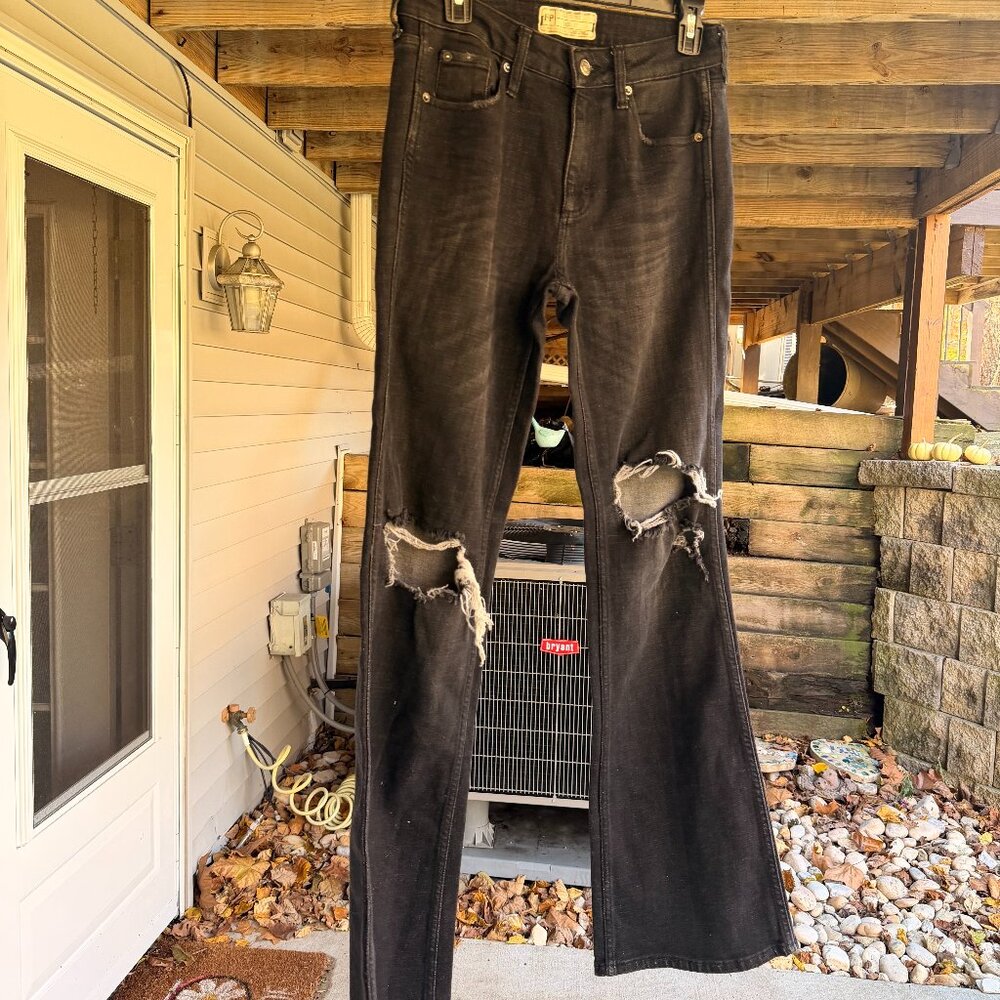 Free People Black Distressed Flare Jeans